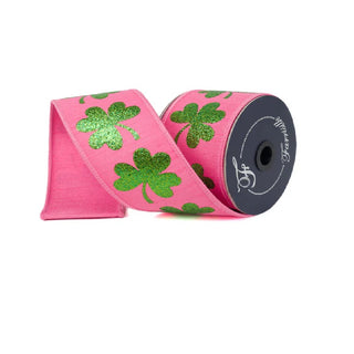 Pink Sparkling Shamrocks Ribbon, 2.5" X 10YD