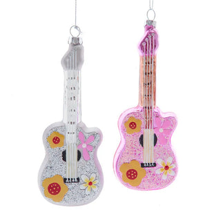 Glass Silver Pink Guitar Ornament
