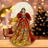 Multicolored Fiber-Optic Red and Gold Angel Treetop