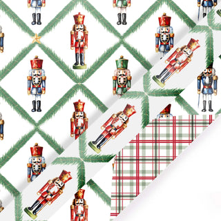 Norfolk Pine Nutcracker and Plaid Reversible Holiday Wrapping Paper