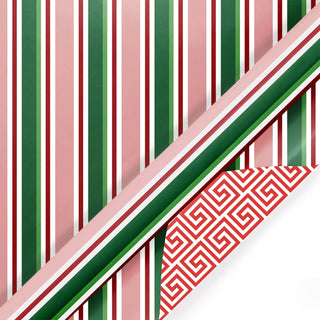 Multi Stripe with Diagonal Greek Key Reversible Holiday Wrapping Paper