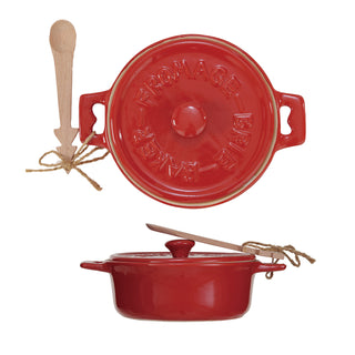 Stoneware Brie Baker w/ Wood Spoon