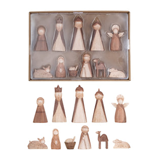 Wood-Finish 11-Piece Nativity Set