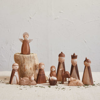 Wood-Finish 11-Piece Nativity Set