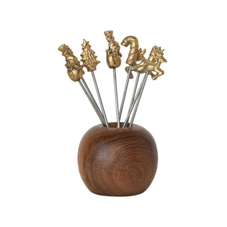 Mango Wood Holder with 8 Appetizer Picks