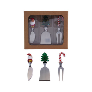 Hand-Blown Glass Holiday Cheese Knives, Boxed Set of 3
