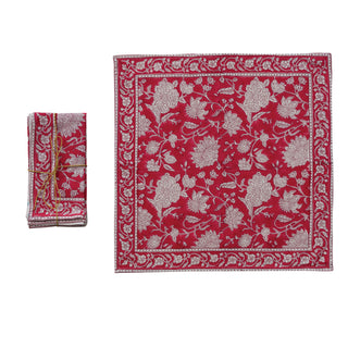 Red Block-Printed Floral Napkins