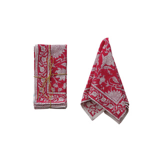 Red Block-Printed Floral Napkins