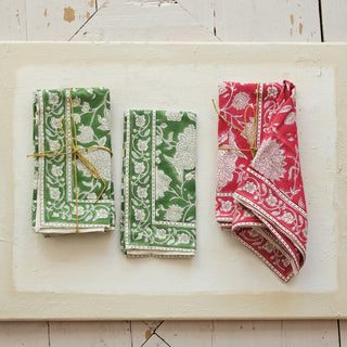 Red Block-Printed Floral Napkins