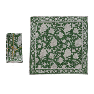 Green Block-Printed Floral Napkins