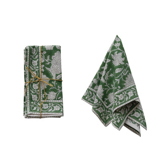 Green Block-Printed Floral Napkins