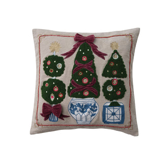 Christmas Topiary Pillow with Velvet Bows