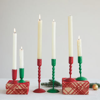 Green Hand-Forged Enameled Cast Iron Taper Candle Holder, 3"