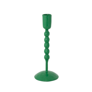 Green Hand-Forged Enameled Cast Iron Taper Holder, 7.5"
