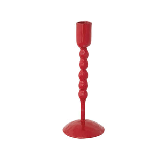 Red Hand-Forged Enameled Cast Iron Taper Holder, 7.5"