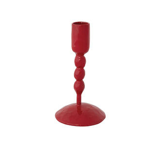 Red Hand-Forged Enameled Cast Iron Taper Holder, 5.5"