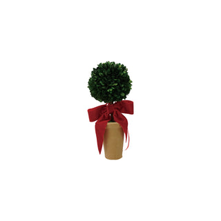 Dried Boxwood Topiary with Red Velvet Bow
