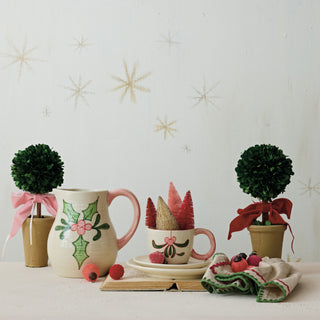 Dried Boxwood Topiary with Red Velvet Bow