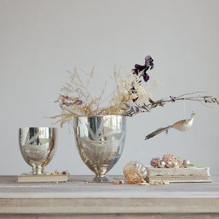 Etched Mercury Glass Footed Vase