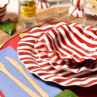 Red Stripe Ruffle Round Platter