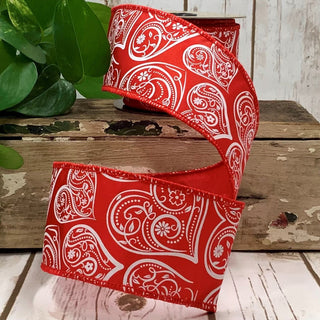 Red and White Bandana Heart Ribbon 2.5“ x 10yds