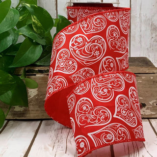 Red and White Bandana Heart Ribbon  4” x 10yds