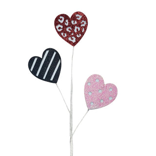 Black Stripe, Red Pattern, Pink Dot Heart Glitter Pick, 25"