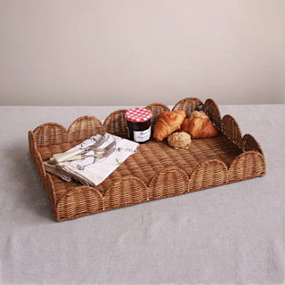 VIDA Rattan Large Scalloped Rectangular Tray