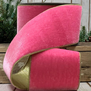 Pink and Gold Lush Velvet Ribbon, 4“ X 10YD