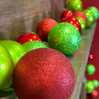 Red & Lime Green, Glitter & Candy Apple Ball Garland, 10',