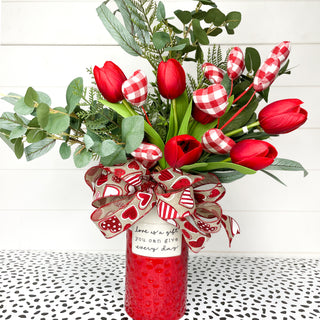 Red Gingham Heart Spray