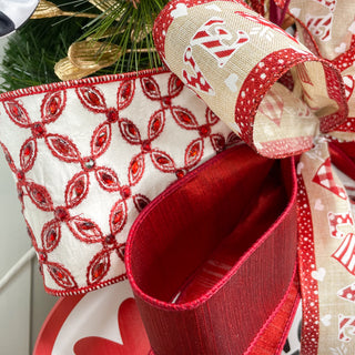 Natural/Red Gingham Heart - 2.5" X 10YD