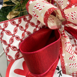 Natural/Red Gingham Heart - 2.5" X 10YD