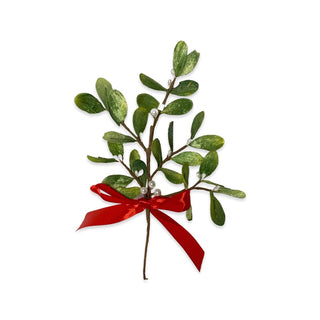 10" Mistletoe Pick with Red Satin Bow