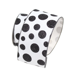 Black and White Glitter Polka Dot Ribbon, 4" X 10YD