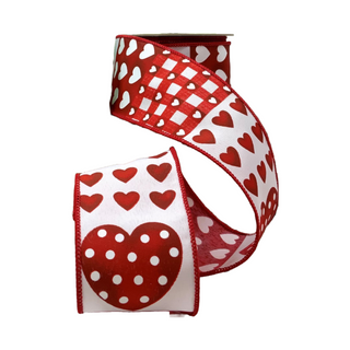 Heart Patchwork Red Ribbon  2.5” x 10yds