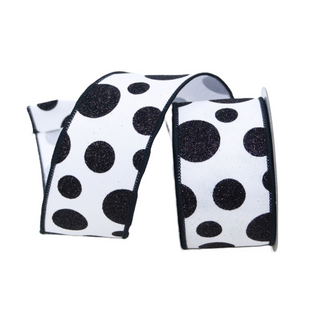 Black and White Glitter Polka Dot Ribbon, 2.5" X 10YD