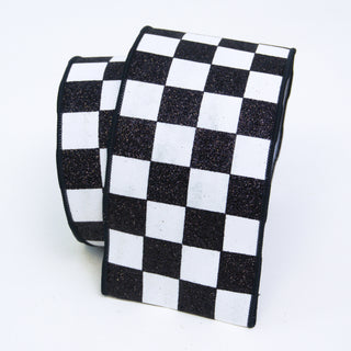 Black and White Glitter Check Ribbon, 2.5" X 10YD