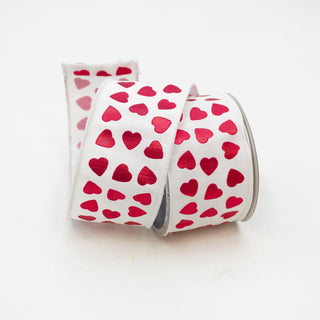 Hearts on White Ribbon, 2.5" X 10YD