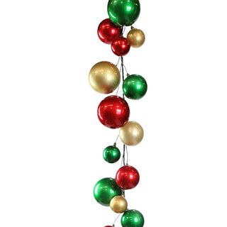 Red, Gold & Emerald Green Ball Garland, 10'