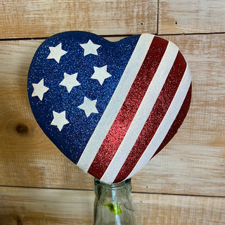 Glitter Stars and Stripes Heart Pick