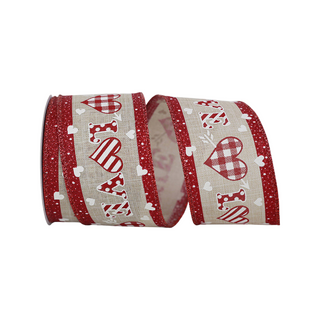 Natural/Red Gingham Heart - 2.5" X 10YD